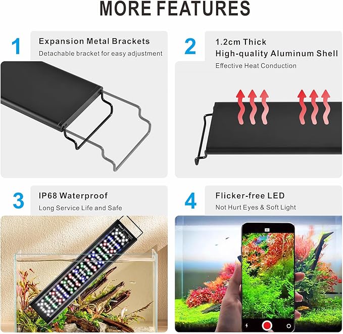Advanced 7-Row LED Aquarium Light, Easy Setup Controller, Auto On Off Full Spectrum Fish Tank Light, 24/7 Lighting Cycle, 8 Colors, 10 Level Dimming, 32W for 24"-30" Freshwater Planted Tank