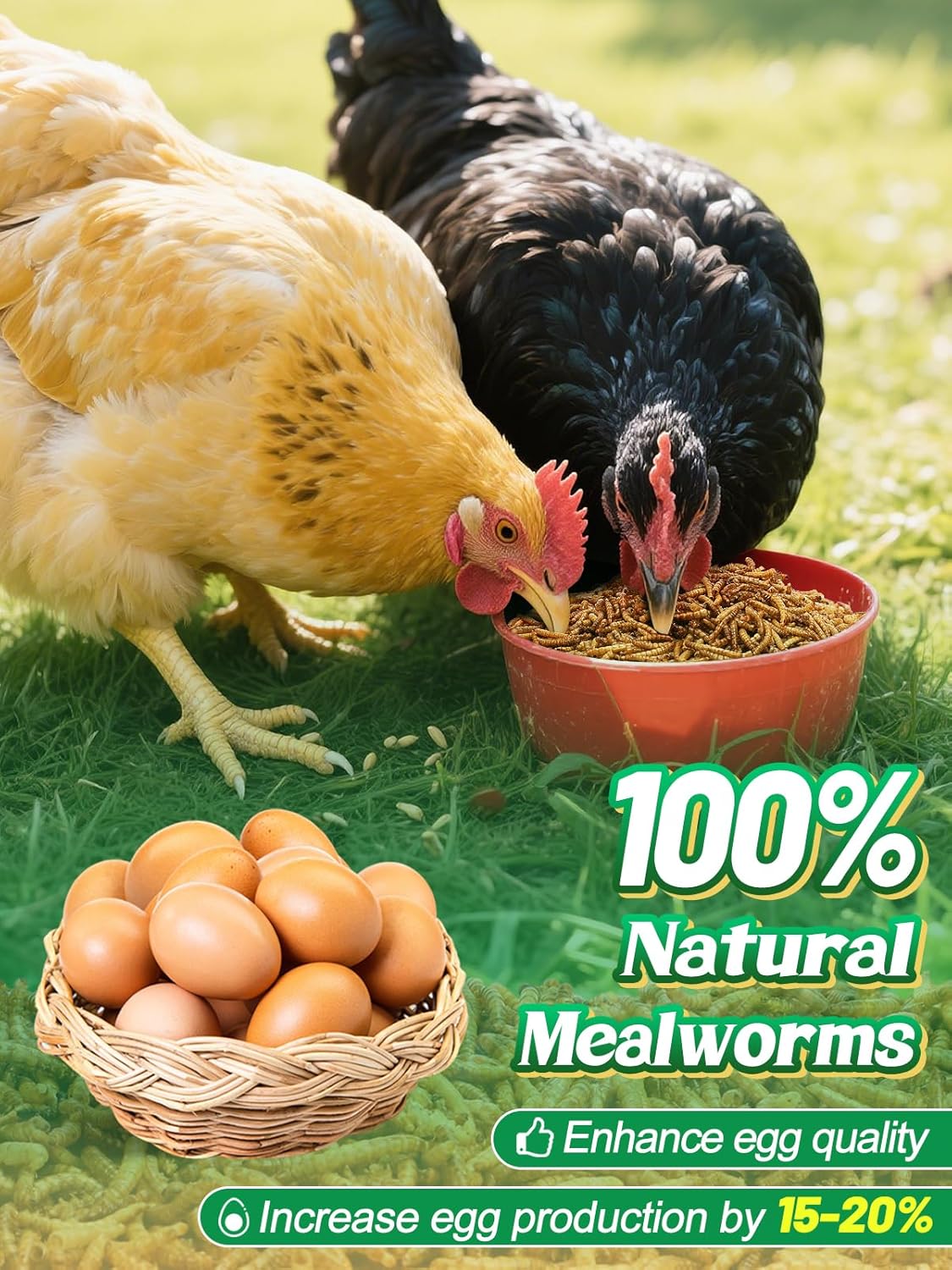 Mealworms Chicken Treats 2 Lbs with Handle Packing, High-Protein Promote Egg Production, Natural Chicken Feed for Laying Hens Wild Birds Ducks