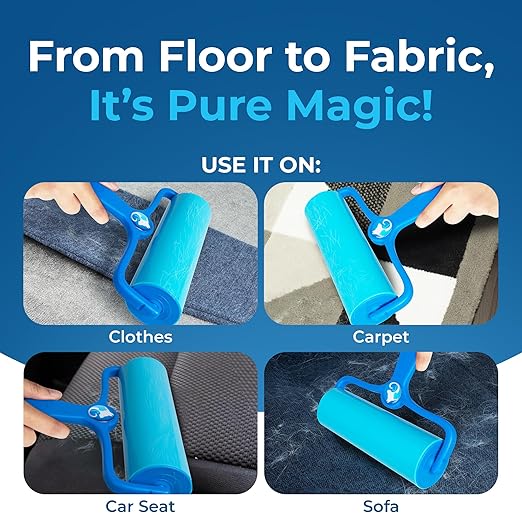 PetLovers EzRoll Reusable Lint Roller - Sticky for Life & Multi-Purpose Pet Hair, Dust, & Lint Remover for Clothing, Upholstery, & Cars - Sustainable, Washable & Efficient (Large)