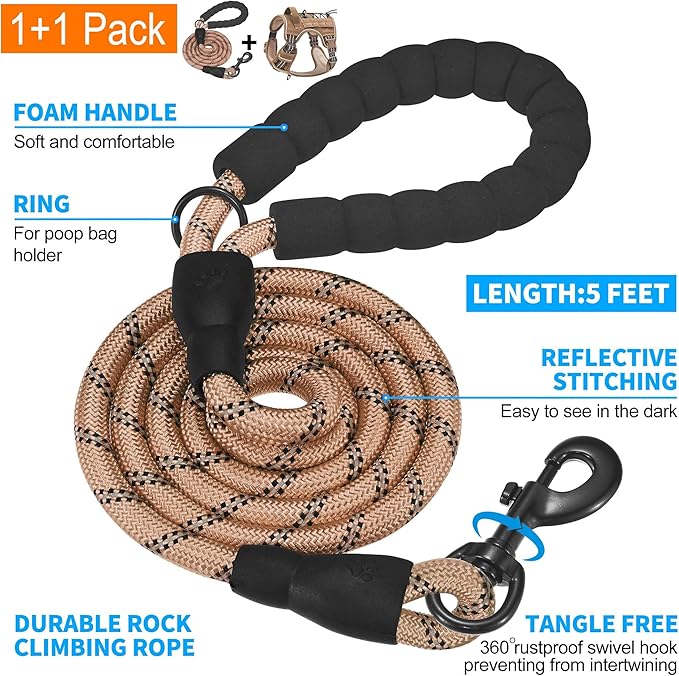 Heavy Duty Tactical Dog Harness for Large Dogs, No Pull Adjustable Pet Harness Reflective Service Training Easy Control Pet Vest Military K9 Working Dog Harnesses-X- Large, Brown