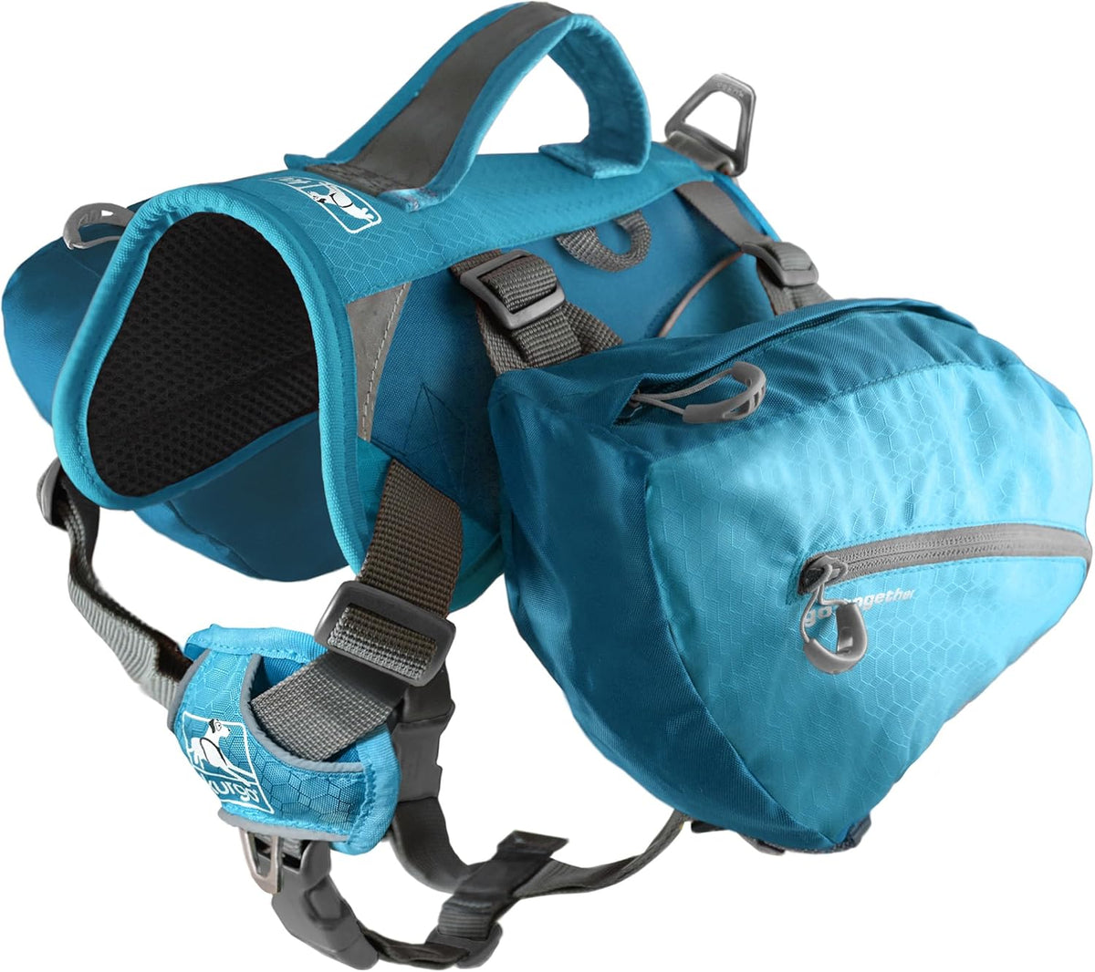 Kurgo Big Baxter Dog Backpack, Dog Saddlebag Pack for Pets, Adjustable Saddlebag for Hiking, Walking, Running, Camping, Coastal Blue