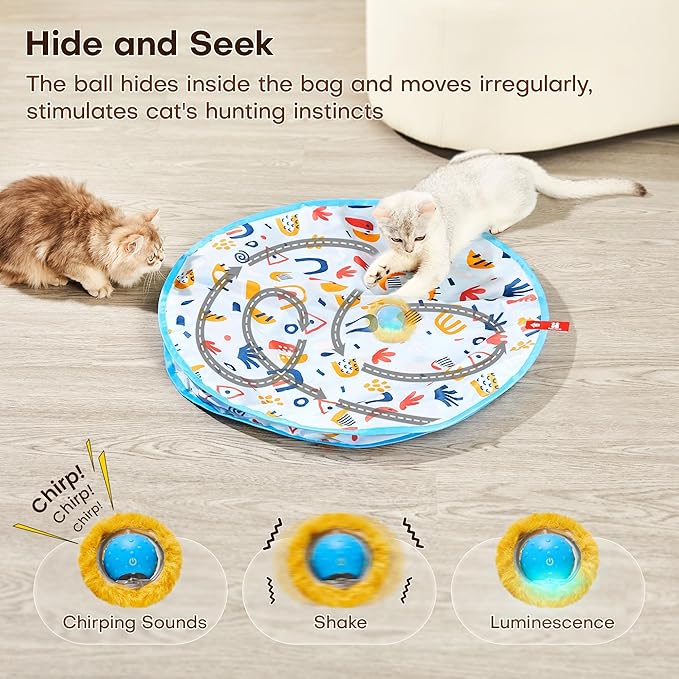 Potaroma Interactive Cat Toys, Fast Moving Ball in Play Mat, Automatic Motion Activated Ball Hide and Seek for Indoor Exercise Kicker, Animal Squeaky, 28 Inch Mat