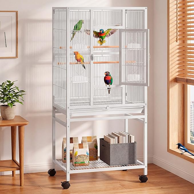 YITAHOME 53.9 inches Metal Bird Cage for Parakeets: Large Parrot Cages with Seed Catcher & Birdcage Cover with Rolling Stand & Brakes for Lovebirds Cockatiels Pigeon Finches