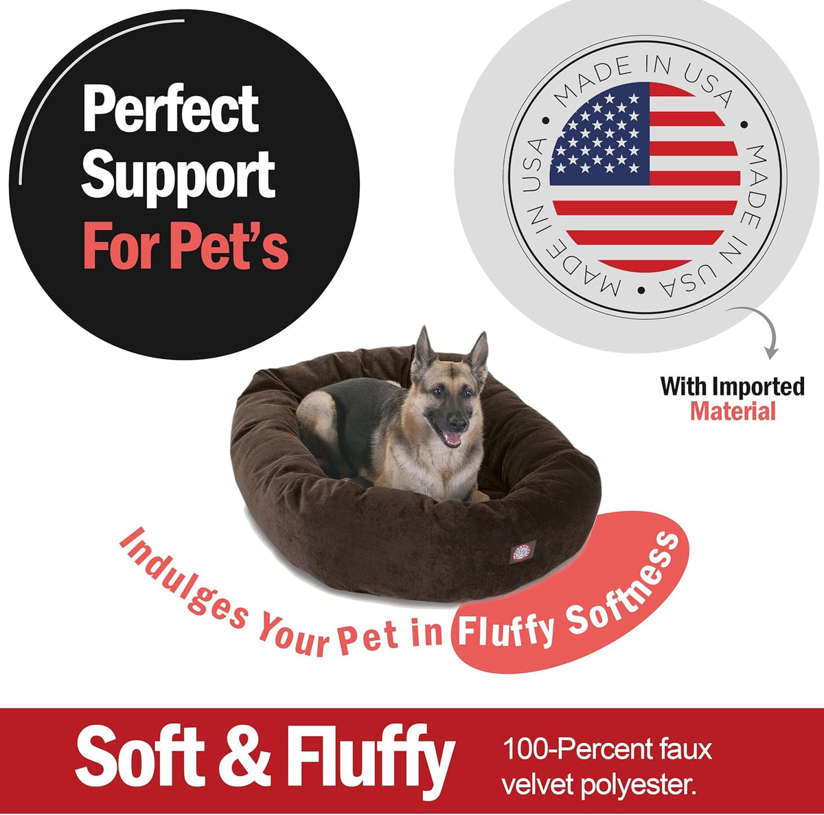 Majestic Pet 52 Inch Micro Velvet Calming Dog Bed Washable 52x35x11 (inch) – Cozy Soft Round Donut Dog Bed with Spine for Head Support -Pet Bed X- Large - Storm (2025)