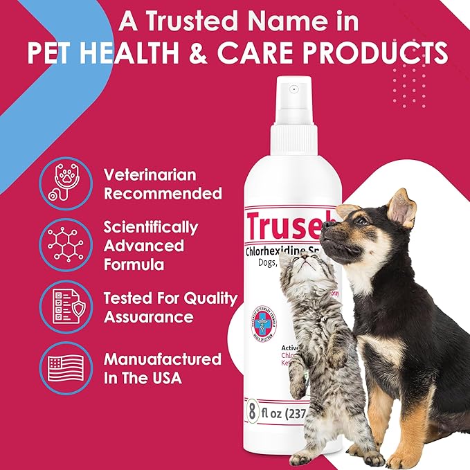 Truseb All Natural Chlorhexidin Sprays Topical Ketoconazole and Chlorhexidine Spray for Dogs, Cats & Horses with Aloe Vera (USA) (Ketoconazole & Chlorhexidine Spray, 8 oz)