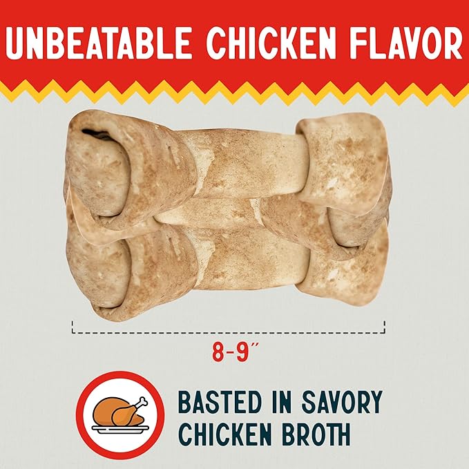Canine Chews 8-9" XL Extra Large Rawhide Bone for Large Dogs Aggressive Chewers Savory Flavored 10 Pack (Chicken Flavor)