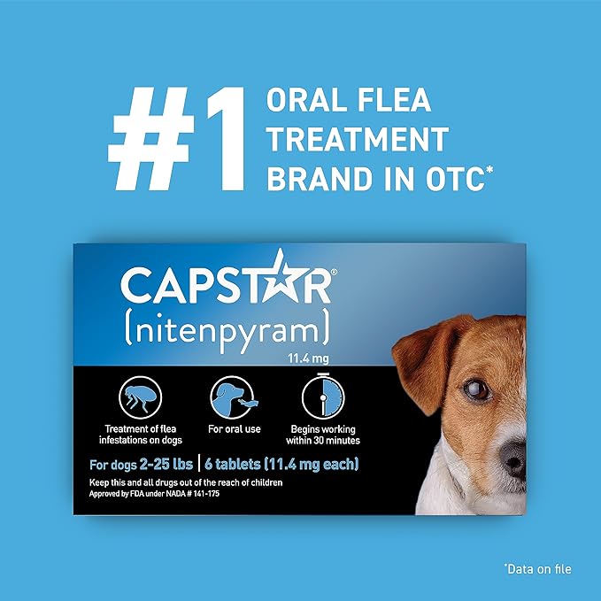Capstar(nitenpyram) for Dogs Fast-Acting Oral Flea Treatment for Dogs 2-25 lbs, Vet-Recommended Medication Tablets Start Killing in 30 Minutes, 12 Doses