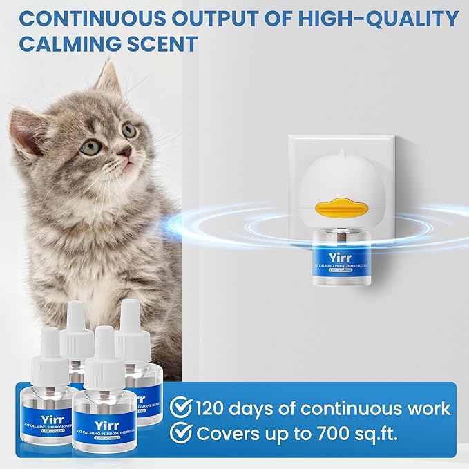 Cat Calming Diffuser, Cat Pheromones Calming Diffuser, Multicat Calming Diffuser, Relaxing Pheromone for Cat Relief Stress Anxiety Fighting Scratching, 2 Diffuser 4 Refill(48ml)