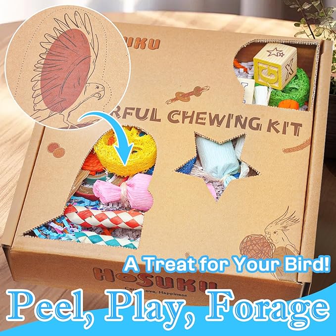 Colorful Bird Foraging & Shredding Toys Box – Safe Bird Toys for Parakeets, Cockatiels, Conures & Small Birds, Perfect for Spring and Summer