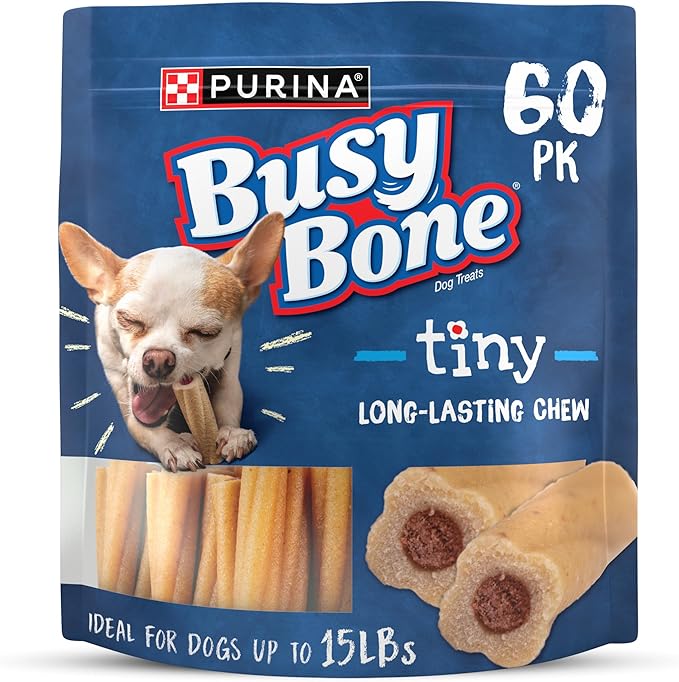 Purina Busy Bone Adult Toy Breed Dog Chew Bone Treats, Tiny - 60 ct. Pouch