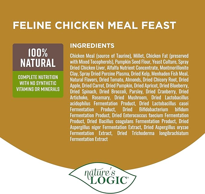 NATURE'S LOGIC Feline Chicken Meal Feast Cat Food - High-Protein Dry Food for Cats, 100% Natural Nutrition with Probiotics & Prebiotics - All Life Stages - Chicken, 3.3lbs (Pack of 3)