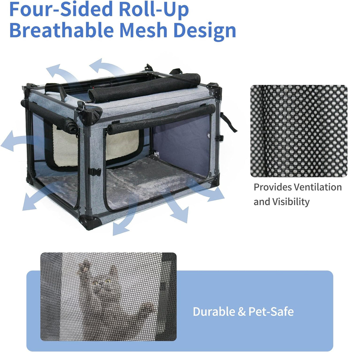 NEZUC Soft Collapsible Dog Crate - 36 Inch Portable Soft Sided Travel Dog Crates for Large Dogs, 4-Door Foldable Dog Carrier, Pet Kennel Indoor & Outdoor (Gray, 36.0" L x 22.0" W x 22.0" H)
