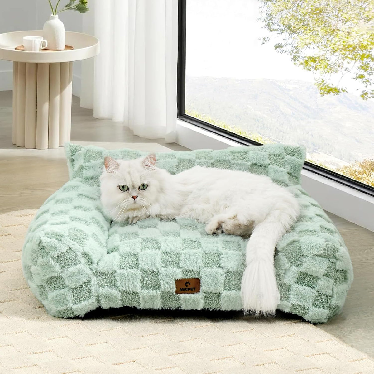 Cat Bed Cats Couch for Puppy and Kitten, Fluffy Pet Couch Small Dog Sofa Bed, Supportive Cat Sofa for Indoor Cats, Washable Cover & Non-Slip, 26 inch, Green