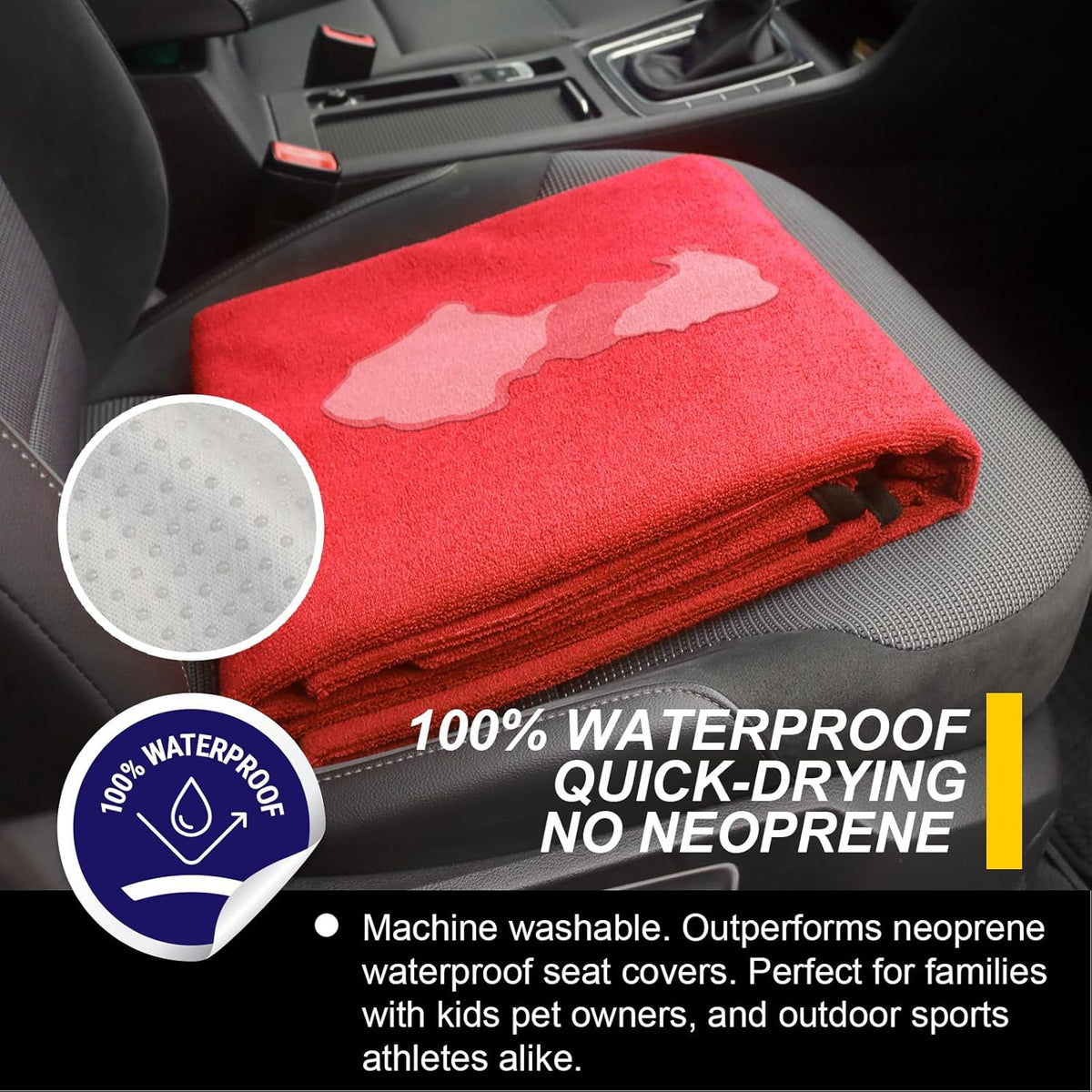 Back Seat Cover for Car Trucks Van SUV,Waterproof Rear Bench Towel Seat Covers for Dogs and Kids,Automotive Backseat Protector (Red)