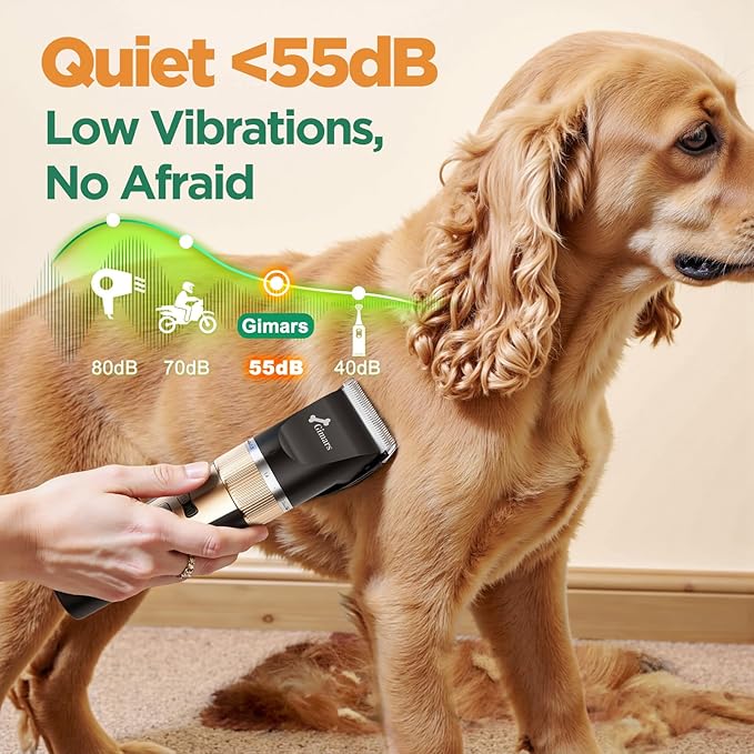 Gimars 4 in 1 Dog Grooming Clippers with Small Trimmer, 7000RPM High-Power 4-Speed Quiet Pet Shaver (≤55dB), Cordless Rechargeable Dog Hair Clippers for Thick Coats with Scissors, Comb & USB
