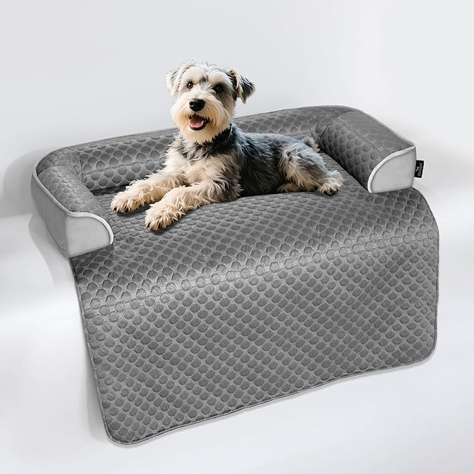 Large Cooling Dog Bed – 41 x 37 inch Waterproof Couch Cover for Dogs Washable, Non-Slip Bottom, Self Cooling Mat for Dogs, Durable & Non-Gel, Dog Couch Bed for Sofa Floor Car, Cooling Grey