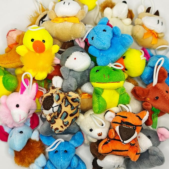 24 Packs Mini Plush Animals Toys, Animals Keychain Charms for Kids, Small Stuffed Animal Bulk for Kids, Easter Party Favors, Easter Basket Stuffers, Carnival Prizes, School Gifts