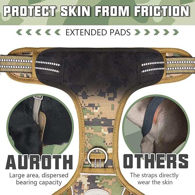 AUROTH Tactical Dog Harness for Small Medium Dogs No Pull Adjustable Pet Harness Reflective K9 Working Training Easy Control Pet Vest Military Service Dog Harnesses Woodland Camo S
