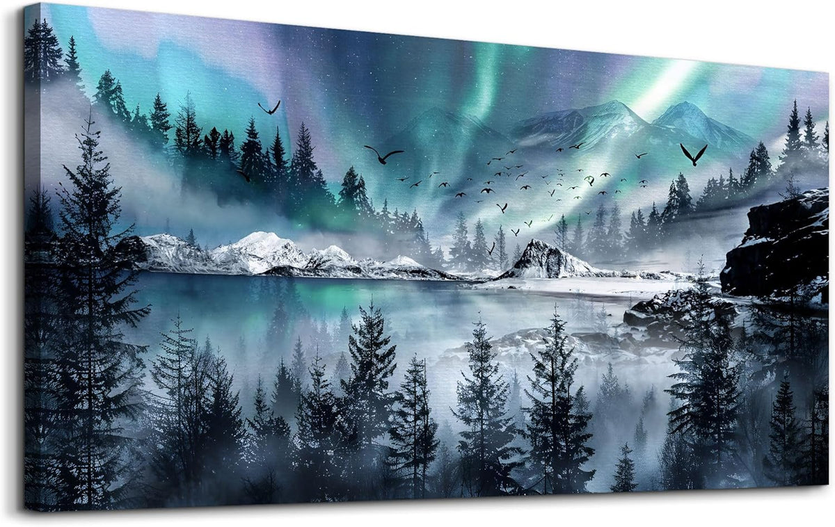 hyidecorart Canvas Wall Art For Living Room Large Wall Decorations For Office Stretched And Framed Canvas Prints Paintings Blue Aurora Scenery Pictures Artwork Ready To Hang Hotel Mural Wall Decor