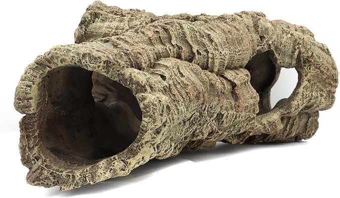 Reptile Terrarium Hideout Decor, Resin Wood Hide Decor for Reptiles, Fish, Amphibians, Small Animals (Medium)