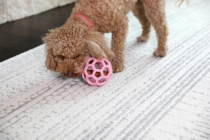 JW Pet HOL-ee Roller™, Dog Toy Puzzle Ball, Natural Rubber, Medium (4.5” Inch Diameter), Pink