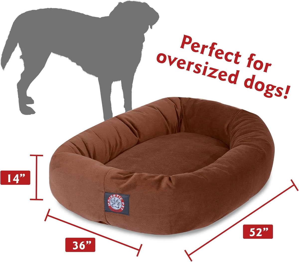 Majestic Pet 52 Inch Suede Shredded Memory Foam Mix Calming Extra Large Dog Bed Washable 52 x 35 x 11 (Inch) - Cozy Soft Round Donut Dog Bed with Spine for Head Support - Pet Bed Rust