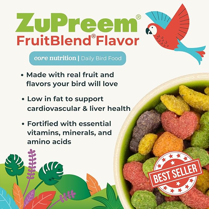 ZuPreem FruitBlend Flavor Pellets Bird Food for Parrots and Conures, 3.5 lb (Pack of 2) - Daily Blend Made in USA for Caiques, African Greys, Senegals, Amazons, Eclectus, Small Cockatoos