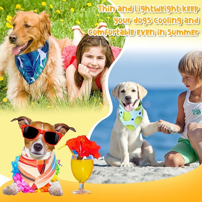 Reginary 120 Packs Dog Bandanas Bulk Dog Scarf Adjustable Holiday Pet Scarf Washable Scarves Triangle Drool Bibs for Cat Pet Costume Supply(Summer Series)