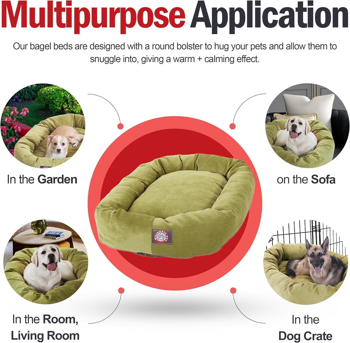 Majestic Pet Villa 52 Inch Shredded Memory Foam Dog Bed for X-Large Sized Dogs 52x35x11 Inch–Orthopedic Dog Bed with Removable Washable Cover-Washable X-Large Pet Bed with Head Support-Apple