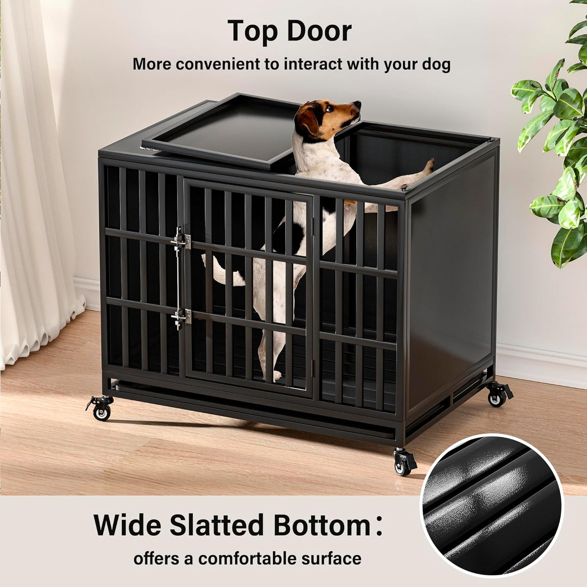 38 inch Heavy Duty Dog Crate with Self-Locking Latch, Indestructible Steel Large Kennel with Enclosed Design, Chew-Proof and Escape-Proof Pet Cage for High Anxiety Dogs