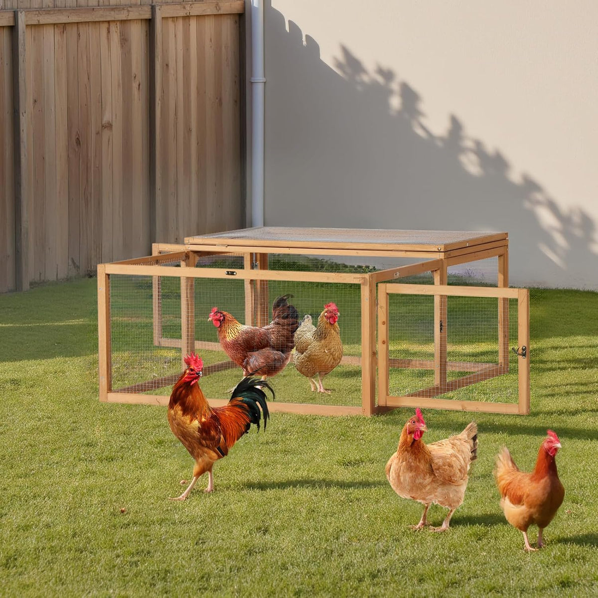 Chicken Coop/Rabbit Hutch, Versatile Wooden Small Animal Cage Run, Indoor Outdoor Bunny Cage with 3 Doors Openable, Wire Mesh Walls, 47'', Orange Color (S)