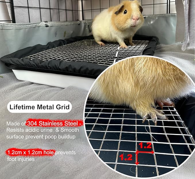 Guinea Pigs Litter Box with Stainless Steel Grid & 2 Reusable Waterproof Liners, Small Animal Potty Tray for Dwarf Rabbit,Ferret,Chinchilla