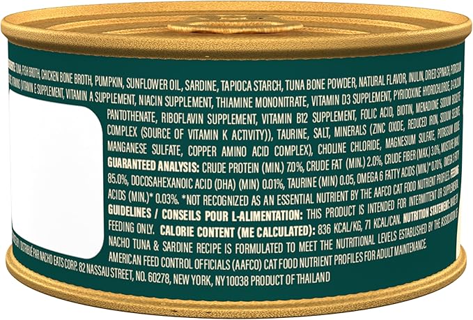 Made by Nacho Flaked Filets Recipe in Bone Broth, Grain-Free Chef's Selects Wet Food for Cats Balanced Diet in Naturally Hydrating Pumpkin-Infused Broth (3.0 oz (Pack of 12), Tuna & Sardine)
