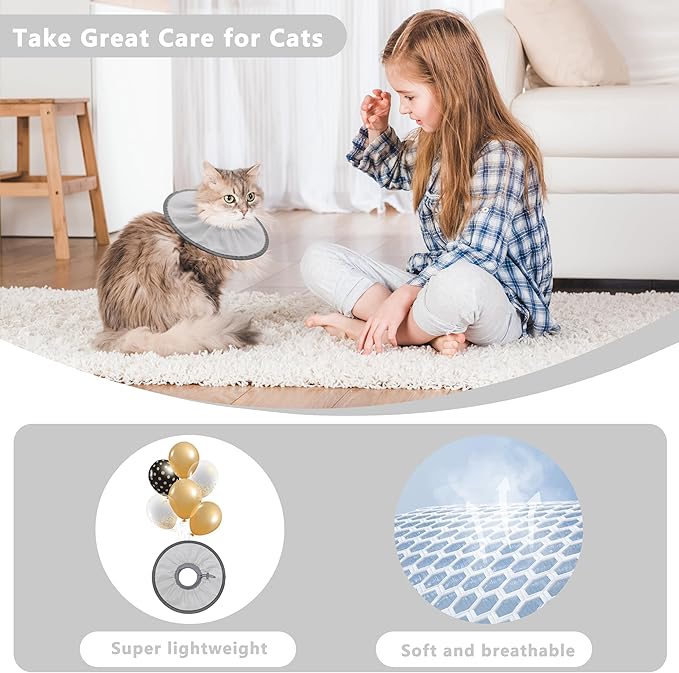 Lightweight Cat Cone Collar Soft, Soft Comfortable Cat Recovery Collar After Surgery, Elizabethan E Collar for Cats, Cone for Cats to Stop Licking (Gray, Small)