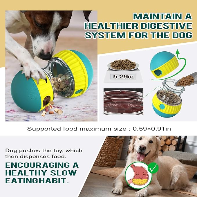 Dog Puzzle Toy Adjustable Treat Dispensing Ball Food Dispenser Tough Slow Feeder Puppy Enrichment Training Toy Pet Interactive Chase Toys for Small Medium Large Dogs to Keep Them Busy, Green