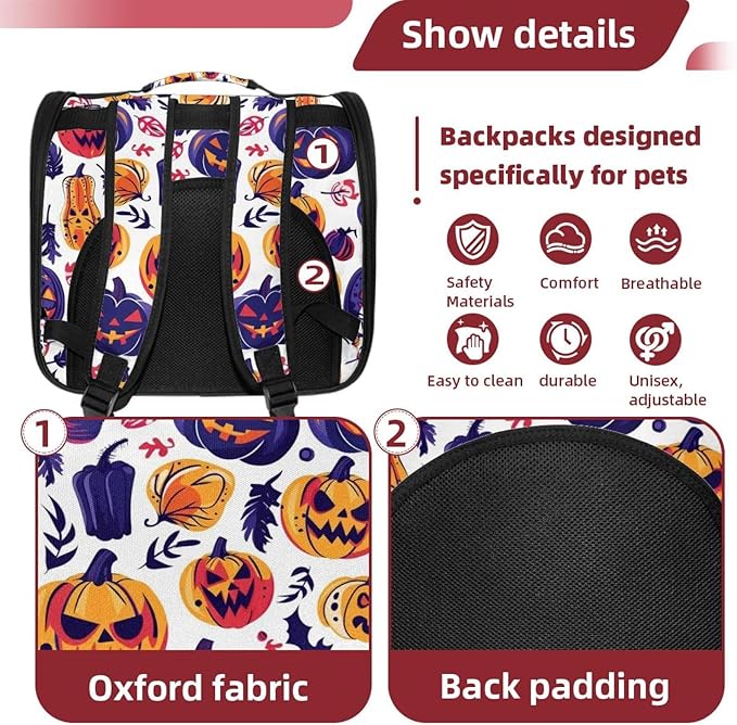 Pumpkin Helloween 16 Cat Backpack Carrier, Breathable Cat Carrier Large Space Bubble Pet Backpack for Kitty Small Dog