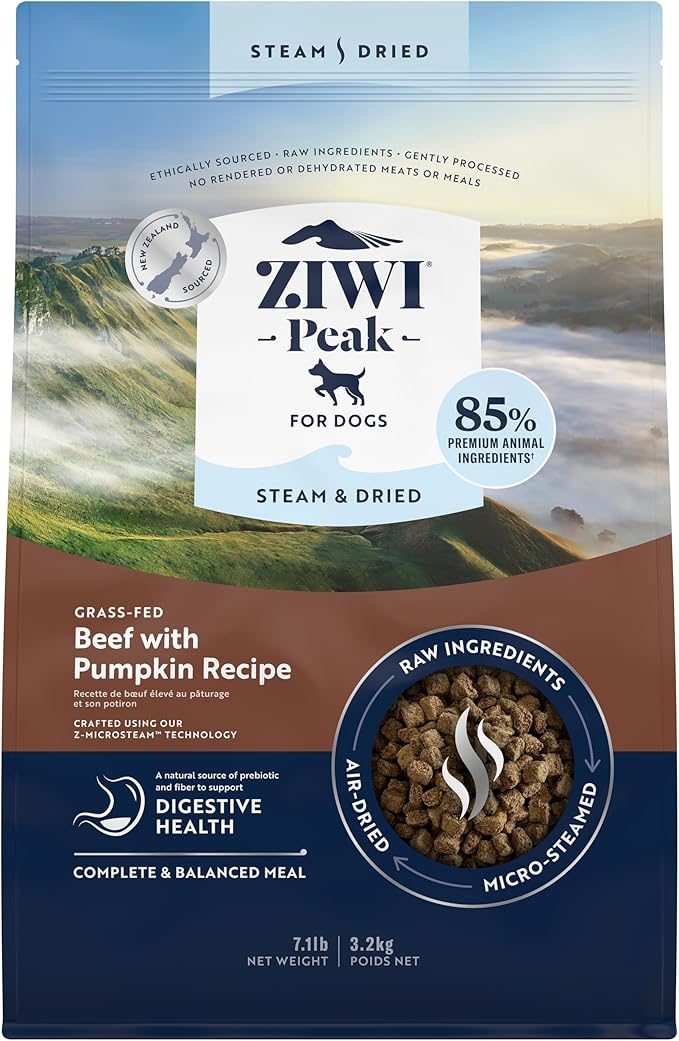 ZIWI Peak Steam & Dried Dog Food - Grass-fed Beef w/Pumpkin - High Protein, Low Carb, All Breeds & Lifestages, for Digestive Health (113.6oz)