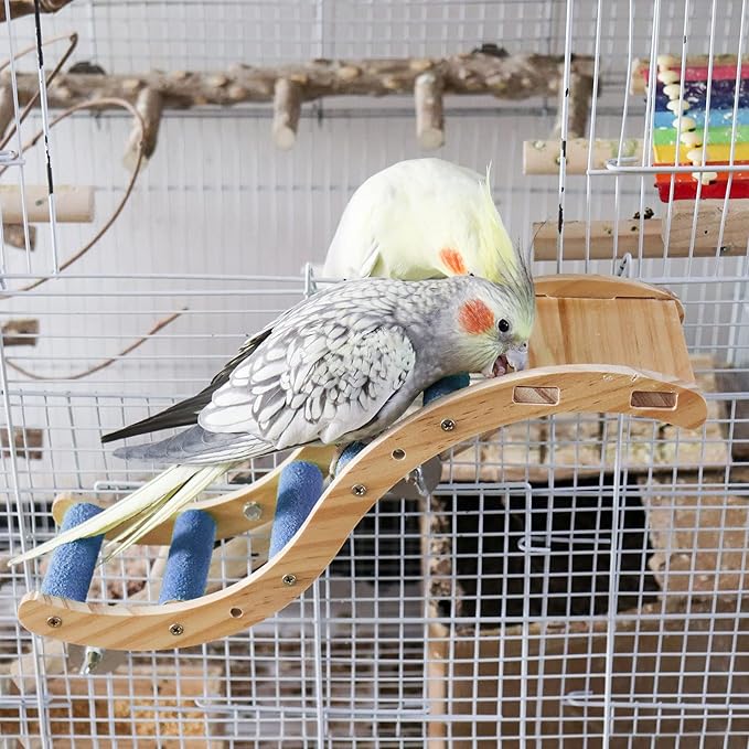 Bird Ladder Bridge, Wooden Pet Parrot Hamster Climbing Ladder Toys, Pet Bird Cage Accessories, Wood Climbing Ladder Perch for Bird Parrot Hamster Squirrel Sugar Gliders Parakeets Cockatiels(S Shape)