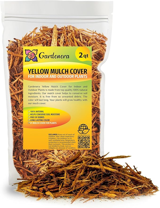 Organic Yellow Mulch by Gardenera - Enhance Soil Health and Plant Vitality - 2 QUARTS