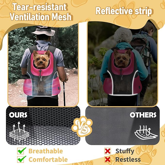 WOYYHO Pet Dog Carrier Backpack Small Dog Front Backpack Ventilated Mesh Dog Travel Back Pack with Safety Belt for Travel Hiking Cycling Outdoor Use (M (5-9 lbs), Rethink Pink)