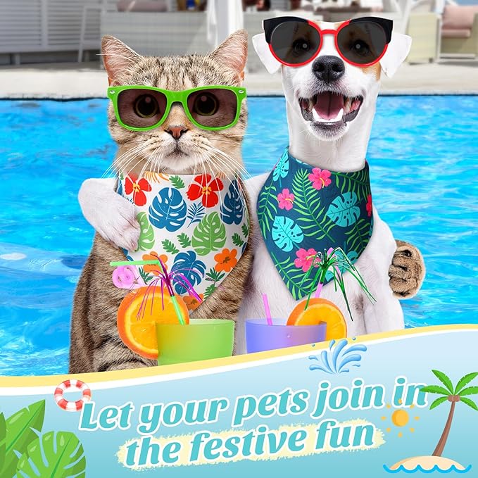 Weewooday 50 Pcs Hawaiian Dog Bandanas Bulk for Dogs Soft Bibs Adjustable Triangle pet Bandana for Small Medium Large Costume(Hawaii Pattern, 19.7 x 13.8 x 13.8 Inch)