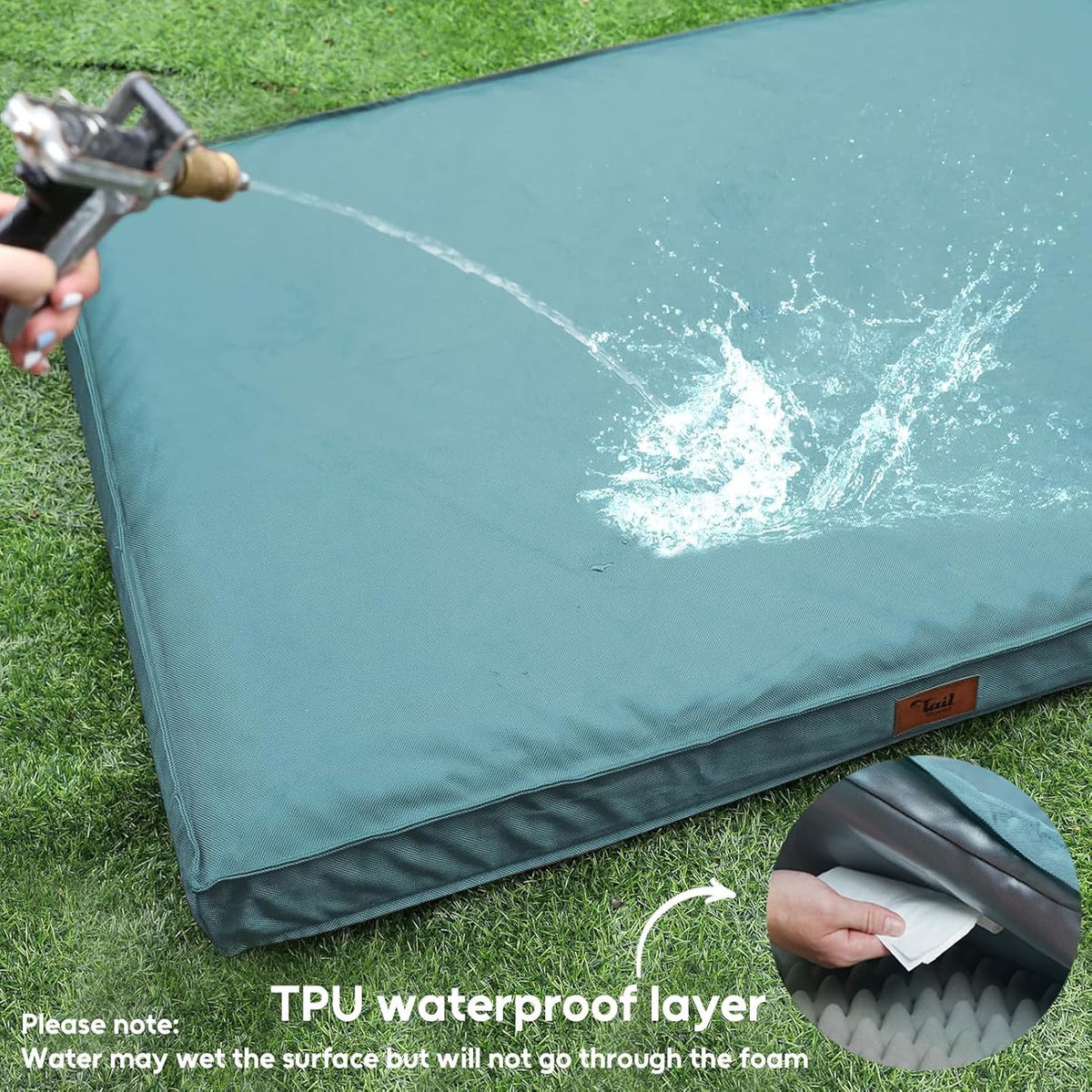 Outdoor Extra Large Dog Bed, Jumbo Waterproof Dog Bed for Large Dogs, Orthopedic Egg Foam Pet Bed Mat with Removable Oxford Cooling Cover, Light Blue
