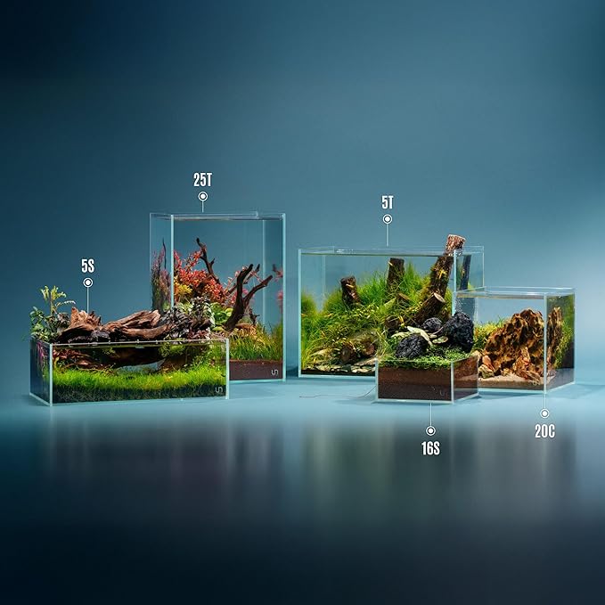 UNS Ultra Clear Rimless Tank - 5.9GAL | 22.5L - 9.84x9.84x14.17 | 25x25x36 CM, 5mm Glass Thickness, Leveling Mat Included - Low Iron, High Clarity Fish Tank w/ 45° Mitered Edge - [25T]