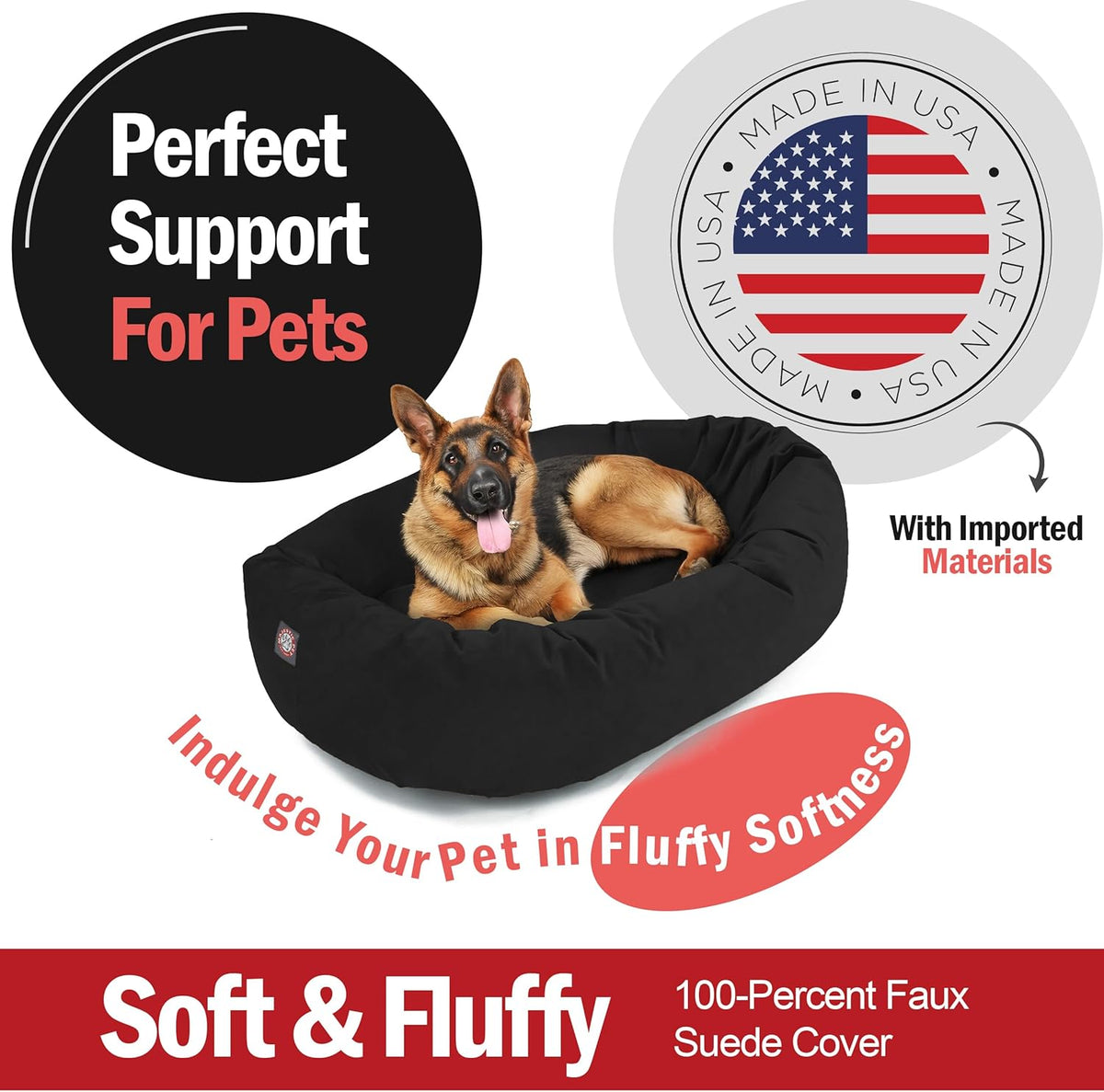 Majestic Pet 52 Inch Suede Calming Dog Bed Washable 52x35x11 (Inch) – Cozy Soft Round Donut Dog Bed with Spine Support for Dogs to Rest Their Head - Pet Bed X- Large – Black (2025)
