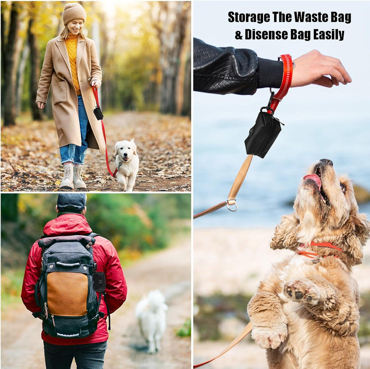 2Packs Dog Poop Bag Holder for Leash Attachment Dog Poop Bag Dispenser Dog Waste Bag Dispensers Dog Poop Bag Holders Fit Dog Leash Accessory With Hand Free Holder Carriers, Black