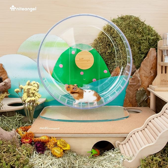 Niteangel Super-Silent Hamster Exercise Wheels - Quiet Spinner Hamster Running Wheels with Adjustable Stand for Dwarf Syrian Hamsters Gerbils Mice Or Other Small Animals