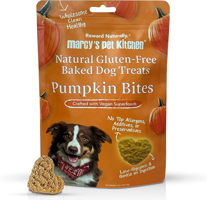 Marcy's Pet Kitchen- Diabetic All Natural, Crunchy, Pumpkin Biscuit Dog Treats - No Preservatives-Crunchy Approved- Vegan, Gluten Free, Human Grade, Made in The USA, Healthy Pumpkin Dog Treats