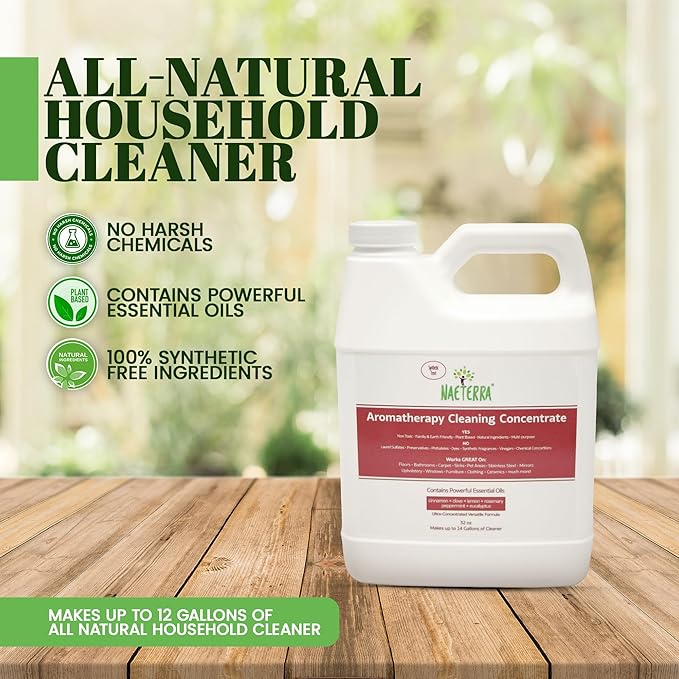 Naeterra Aromatherapy Cleaning Concentrate, 32 oz Natural Multi-Surface Cleaner, Plant-Based and Biodegradable, Makes 12 Gallons, Cleaning Essential Oil Formula, Safe for Families and Pets