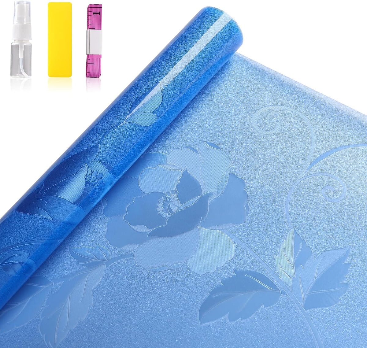 Aquarium Background Paper, Blue Fish Tank Backdrop Wallpaper Electrostatic Adhesive, No Glue, Easy to Install, Reusable (17.7" H × 47.2" L, Translucent)