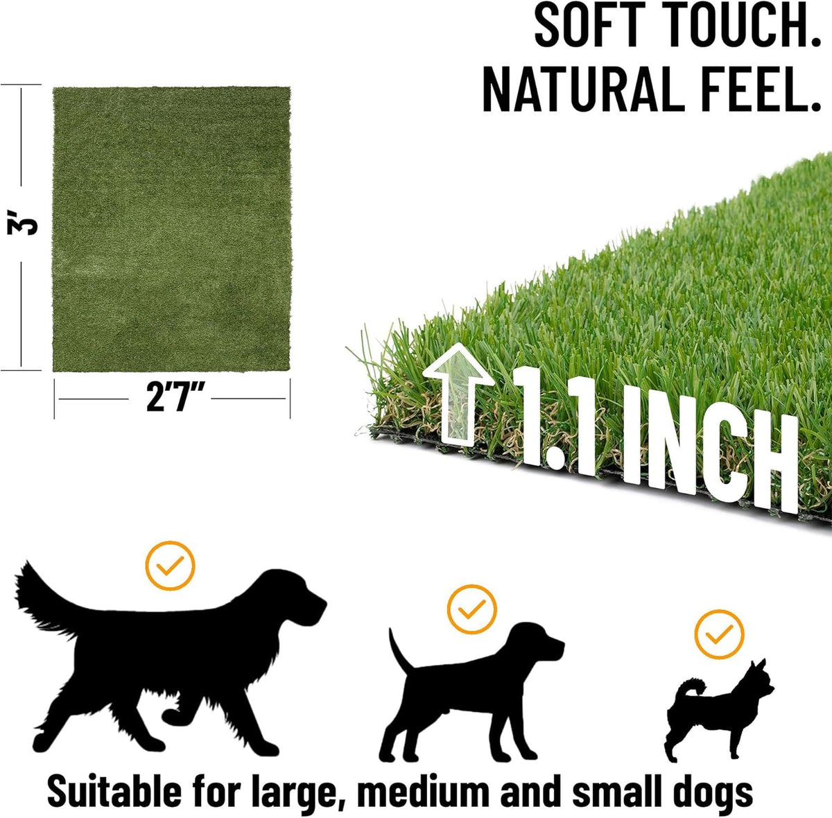 Ottomanson Artificial Grass Puppy Potty Training Pad, 2'7" x 3' Reusable Pee Pad for Small Pets and Dogs